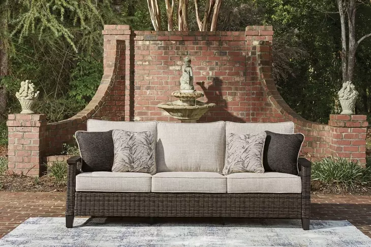 Drakes Beach Beige Performance Fabric 85" Outdoor Sofa with Cushion