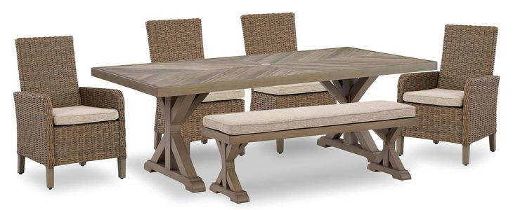 Revare Beach Beige 6-Piece Patio Dining Set with 4 Chairs and Bench