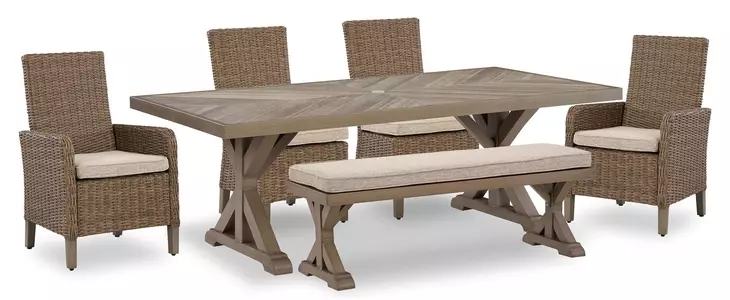 Revare Beach Beige 6-Piece Patio Dining Set with 4 Chairs and Bench