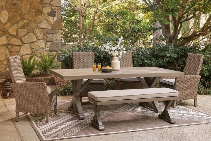 Revare Beach Beige 6-Piece Patio Dining Set with 4 Chairs and Bench