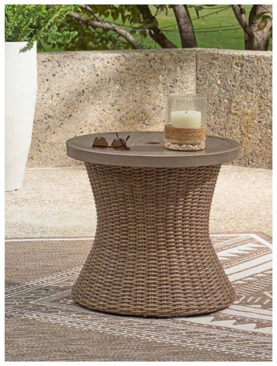 Revare Beach Beige Round Outdoor End Table
