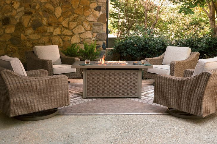 Carmel Bay Beige Outdoor Fire Pit Room Set