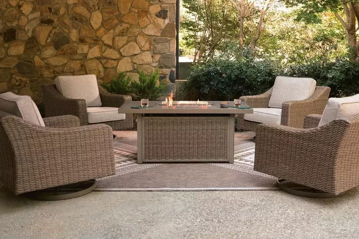 Revare Beach Beige 5-Piece Outdoor Fire Pit Set