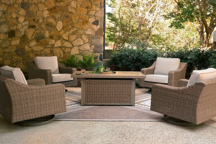 Carmel Bay Beige Outdoor Fire Pit Room Set