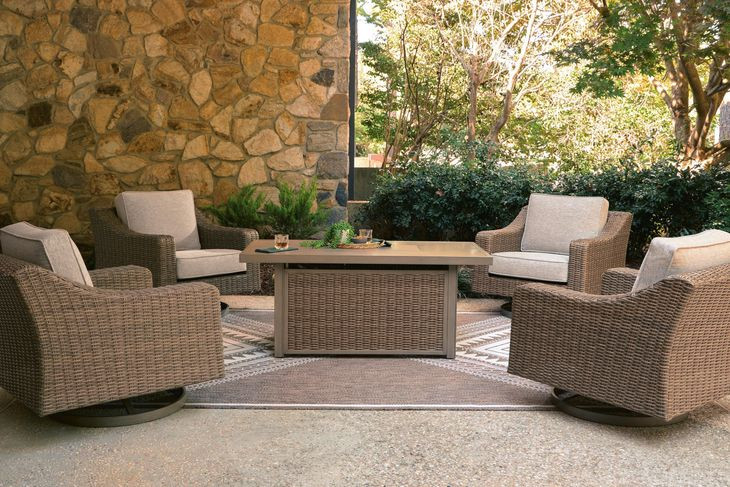 Revare Beach Beige 5-Piece Outdoor Fire Pit Set