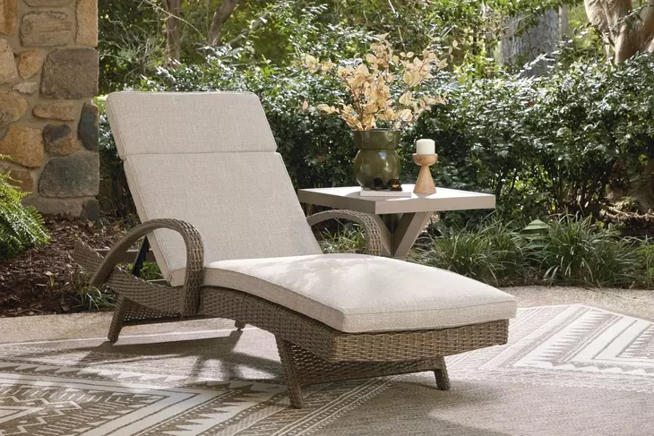 Carmel Bay Beige Chaise Lounge with Cushion