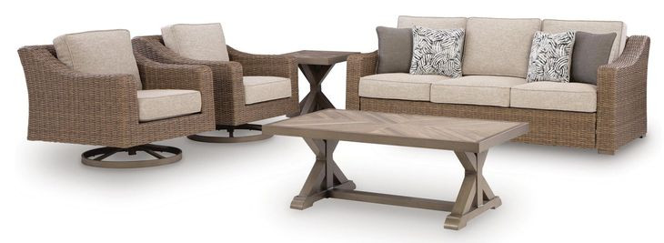 Revare Beach Beige 5-Piece Patio Conversation Set with Sofa, 2 Lounge Chairs, Coffee and End Tables