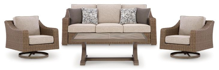 Revare Beach Beige 4-Piece Patio Conversation Set with Sofa, 2 Lounge Chairs and Coffee Table