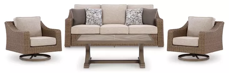 Revare Beach Beige 4-Piece Patio Conversation Set with Sofa, 2 Lounge Chairs and Coffee Table