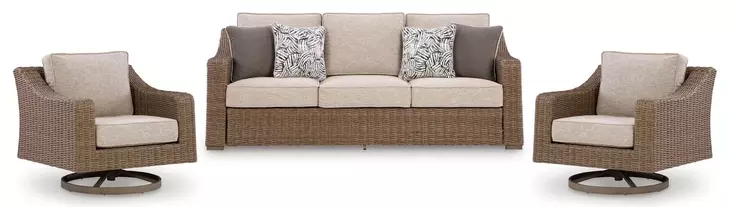 Revare Beach Beige 3-Piece Patio Conversation Set with Sofa and 2 Lounge Chairs