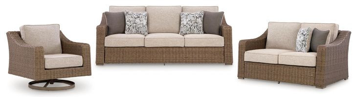 Revare Beach Beige 3-Piece Patio Conversation Set with Sofa and 2 Lounge Chairs