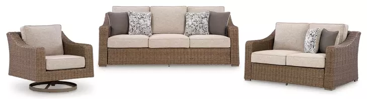 Revare Beach Beige 3-Piece Patio Conversation Set with Sofa and 2 Lounge Chairs