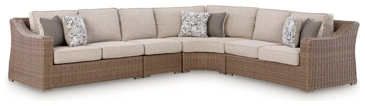 Carmel Bay Beige Performance Fabric 4 Piece Outdoor Modular Sectional with Pillows