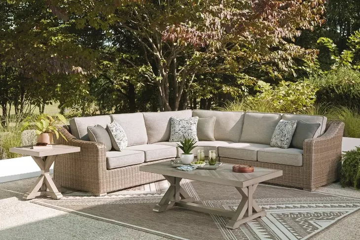Carmel Bay Beige Performance Fabric 3 Piece Outdoor Modular Sectional