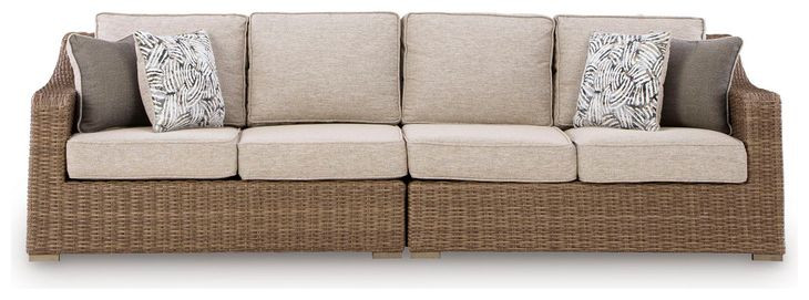Carmel Bay Beige Performance Fabric 5 Piece Outdoor Modular Sectional with Pillows