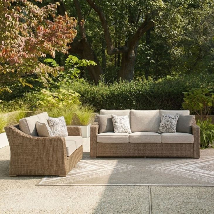 Revare Beach Beige 2-Piece Patio Conversation Set with Sofa and Loveseat