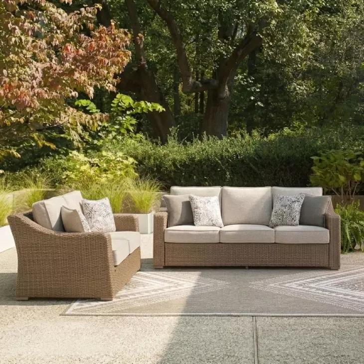 Revare Beach Beige 2-Piece Patio Conversation Set with Sofa and Loveseat