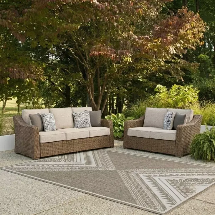 Revare Beach Beige 2-Piece Patio Conversation Set with Sofa and Loveseat