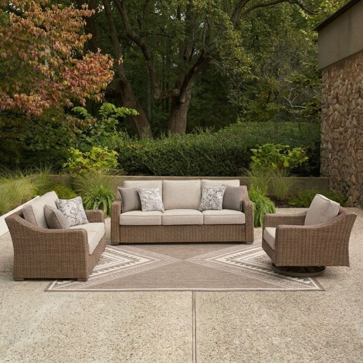 Revare Beach Beige 3-Piece Patio Conversation Set with Sofa and 2 Lounge Chairs