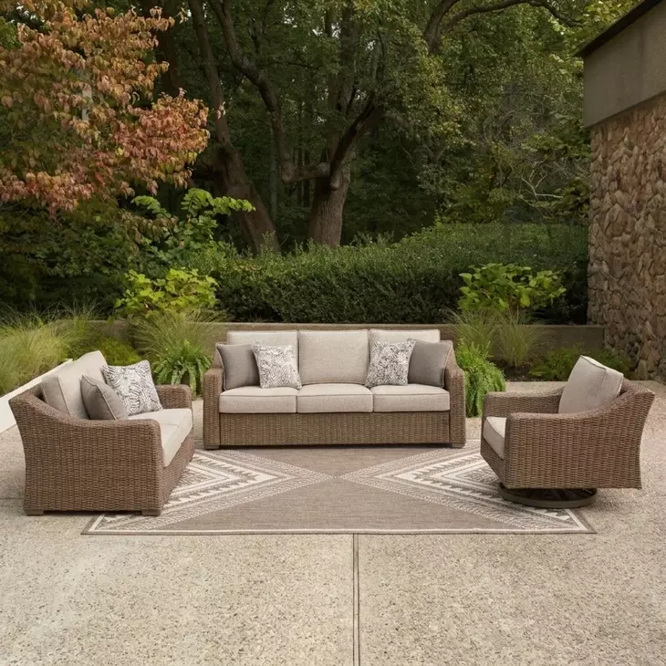 Revare Beach Beige 3-Piece Patio Conversation Set with Sofa and 2 Lounge Chairs