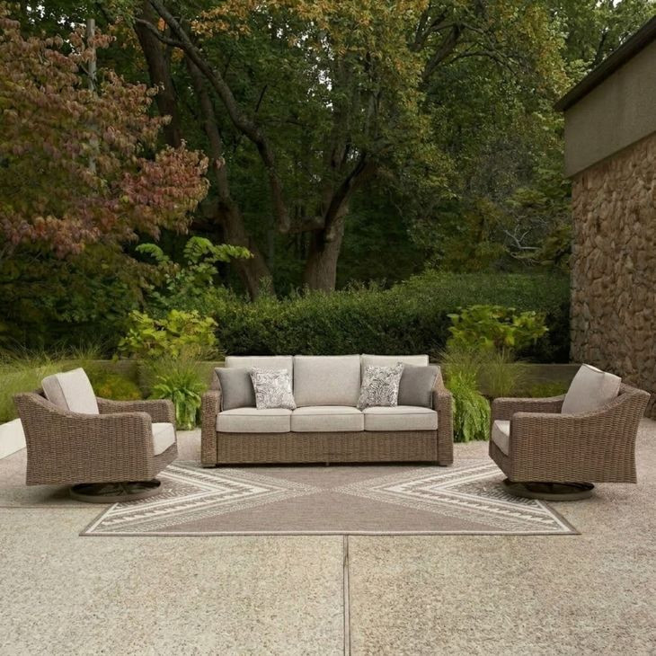 Revare Beach Beige 3-Piece Patio Conversation Set with Sofa, Loveseat and Coffee Table