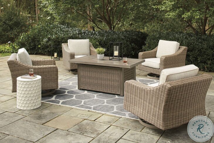 Beachcroft Beige Outdoor Rectangular Conversation Set HomeGalleryStores P791 773
