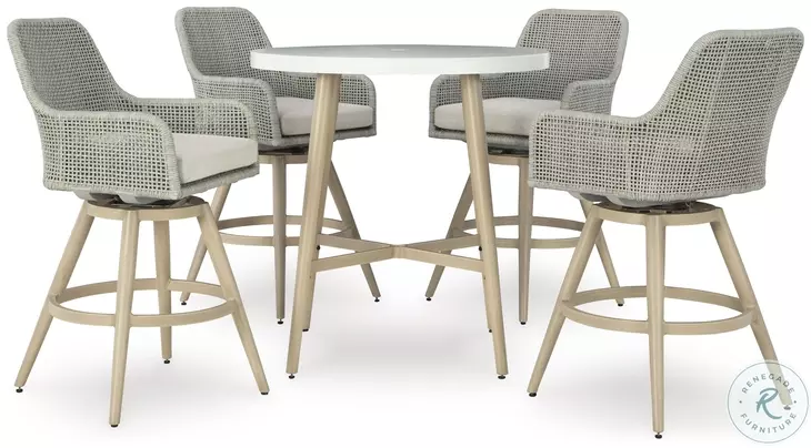 Seton Creek Beige And Gray Performance Fabric Outdoor Bar Stool Set of 2