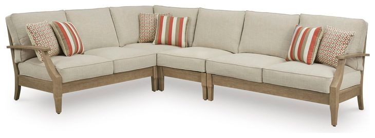 Clare View Beige Performance Fabric 4 Piece Outdoor Modular Sectional with Pillows