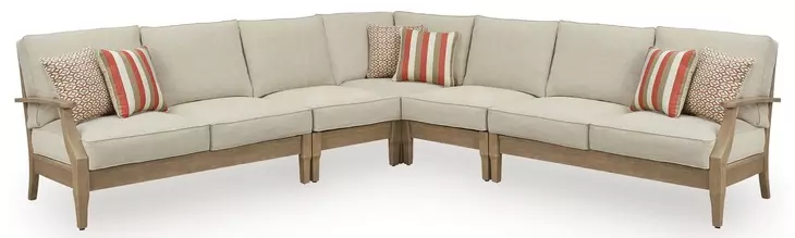 Clare View Beige Performance Fabric 5 Piece Outdoor Modular Sectional with Pillows