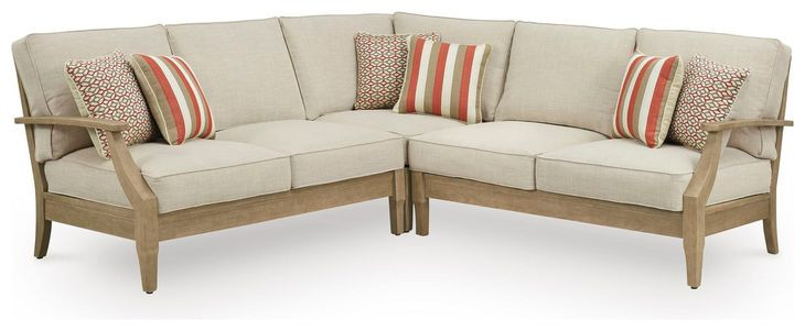 Clare View Beige Performance Fabric 3 Piece Outdoor Modular Sectional with Pillows
