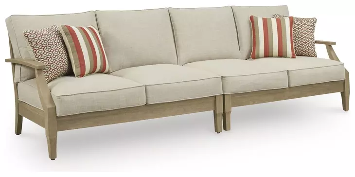 Clare View Beige Performance Fabric 5 Piece Outdoor Modular Sectional with Pillows