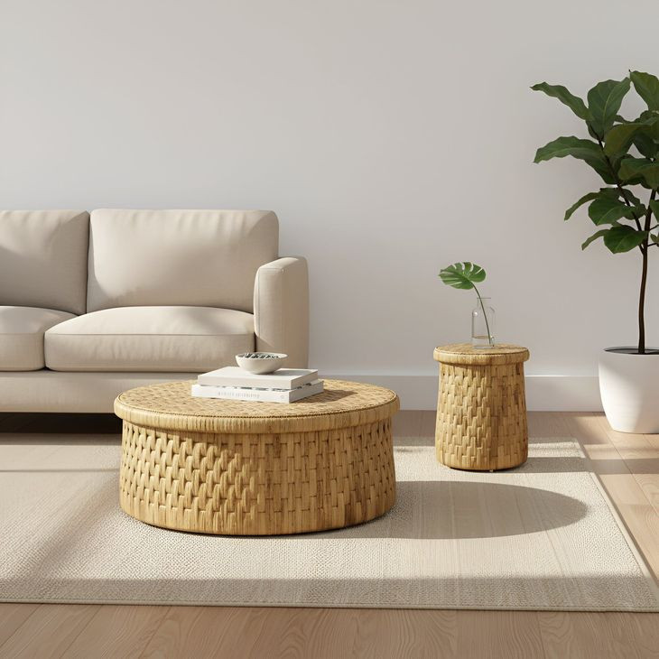 Palmera Natural Round Drum End Table