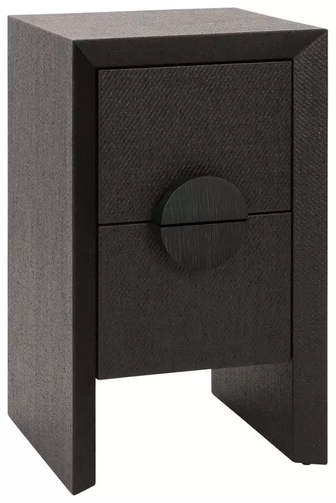 Parker Black Painted Grasscloth Soft Close 2 Drawer Side Table