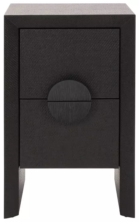 Parker Black Painted Grasscloth Soft Close 2 Drawer Side Table
