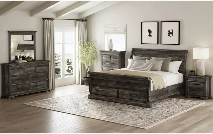 Hyde Charcoal Queen Sleigh Storage Bed