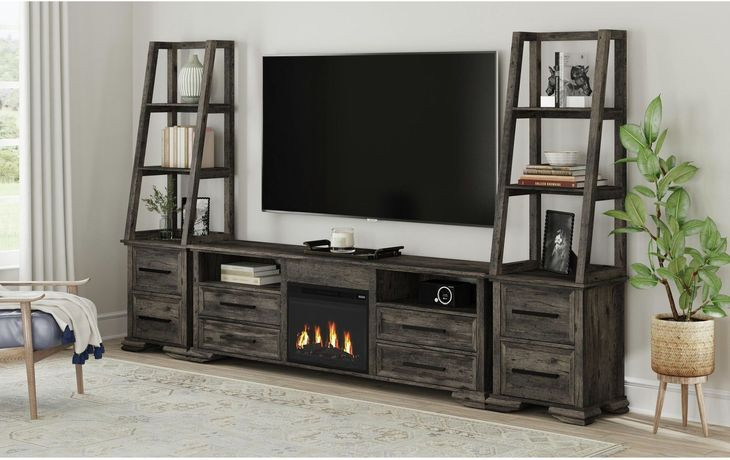 Hyde Charcoal 82'' TV Stand with Fireplace Insert