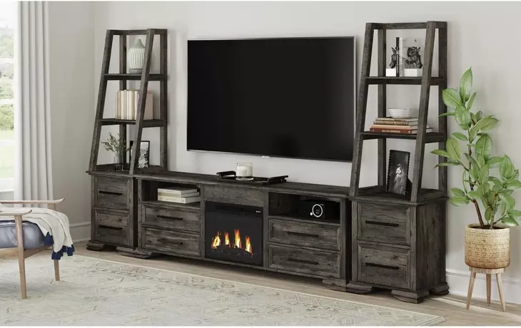 Hyde Charcoal 82'' TV Stand with Fireplace Insert