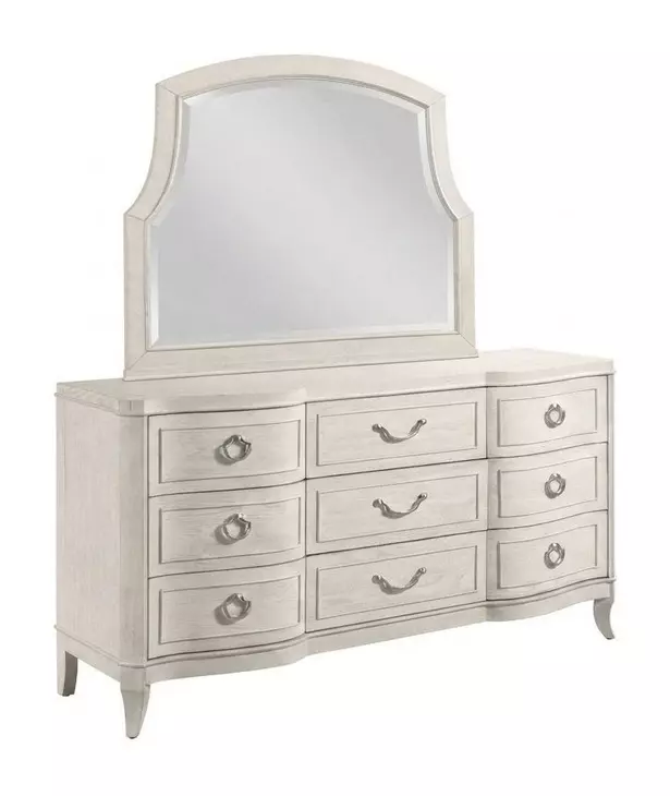 Harmony Eggshell 9 Drawer Emelie Dresser with Arched Angeline Mirror