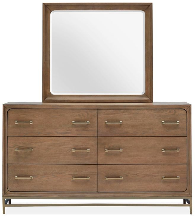 Fernholt Belgian Wheat and Coffee Bean 6 Drawer Dresser with Square Mirror