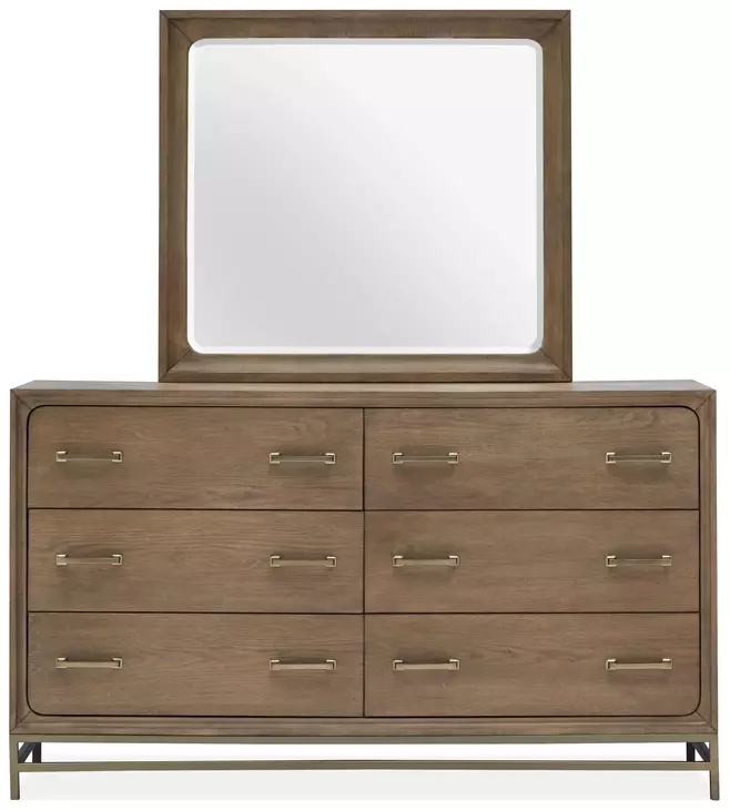 Lindon Belgian Wheat and Coffee Bean 6 Drawer Dresser with Square Mirror