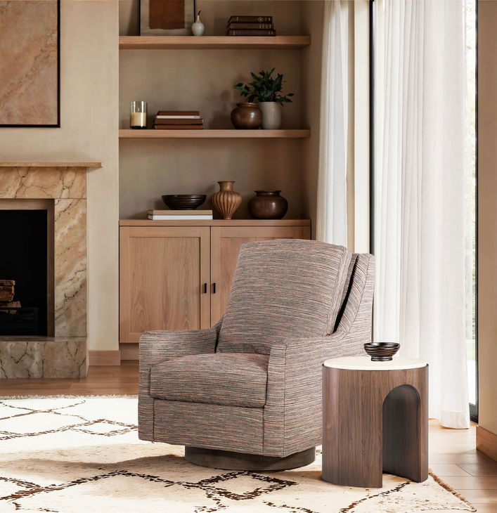 Eleana Medium Brown and Beige Round 22" Marble Top End Table