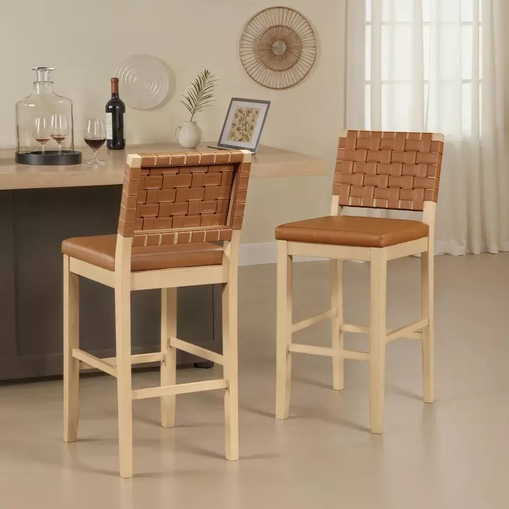 Reid Sand Vegan Leather Upholstered Bar Chair Set of 2
