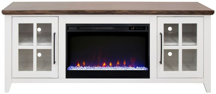 Providence White and Bourbon 66" TV Stand with Fireplace