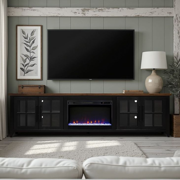 Providence Black and Bourbon 96" TV Stand with Fireplace