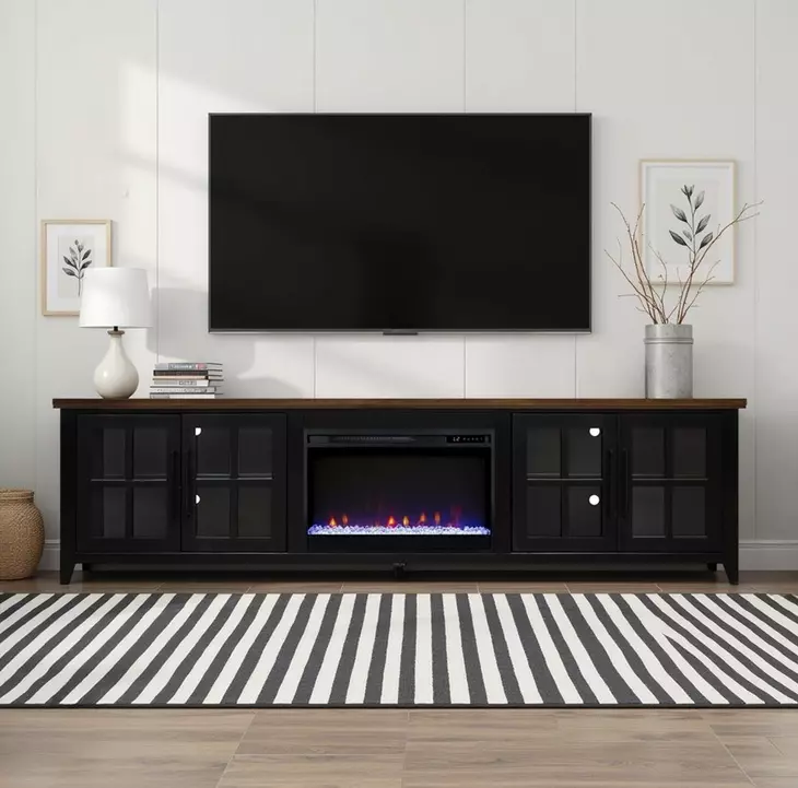 Providence Black and Bourbon 96" TV Stand with Fireplace