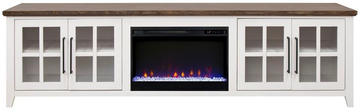 Providence White and Bourbon 96" TV Stand with Fireplace