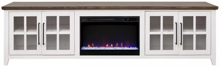 Providence White and Bourbon 96" TV Stand with Fireplace