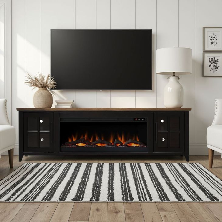 Providence Black and Bourbon 83" TV Stand with Fireplace