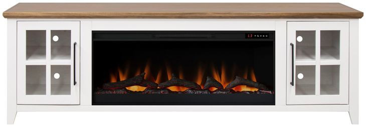 Providence White and Bourbon 83" TV Stand with Fireplace