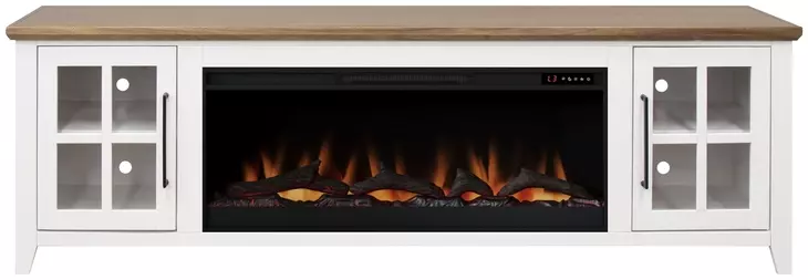 Providence White and Bourbon 83" TV Stand with Fireplace